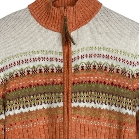 Tiara Full Zip Fair Isle Pastel Rib Knit Cardigan, Size Medium - Picture 2 of 10